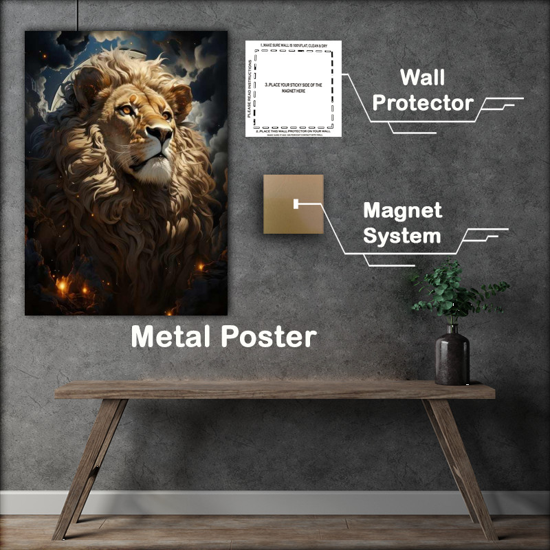 Buy Metal Poster : (Lion Looking into the bright sky)