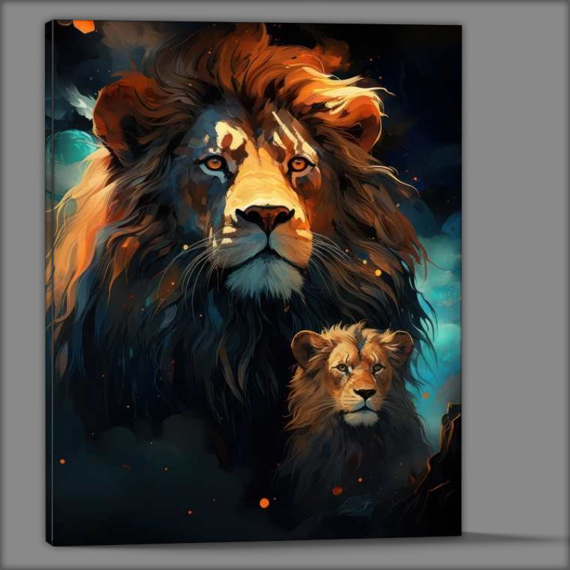 Buy Canvas : (Lion and baby lion cubo a black lion with baby)