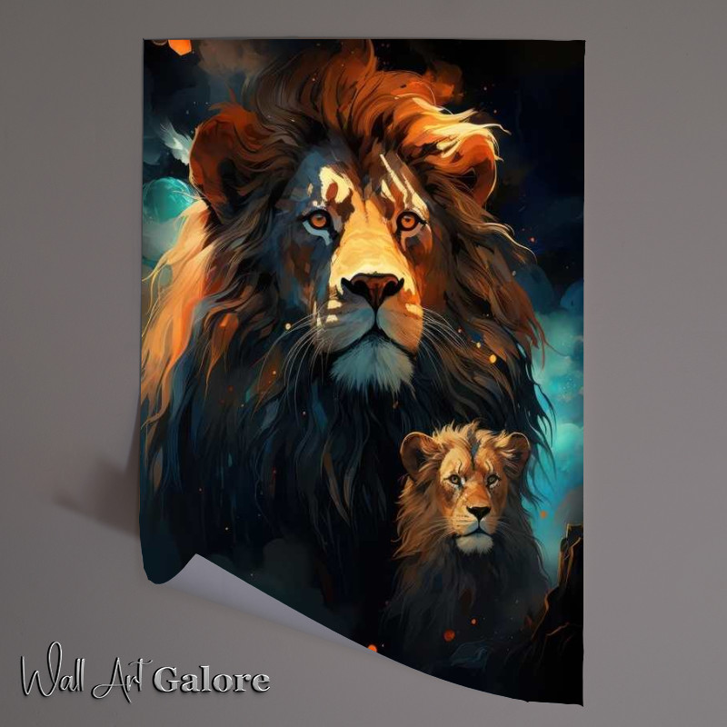 Buy Unframed Poster : (Lion and baby lion cubo a black lion with baby)
