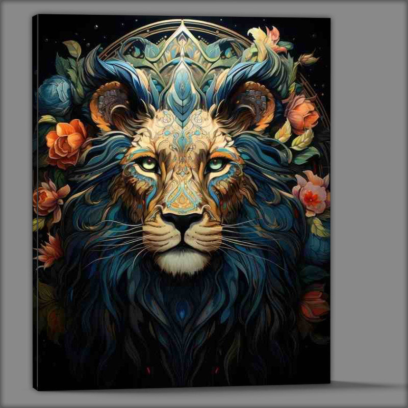Buy Canvas : (Lion head with flowers looking majestic)