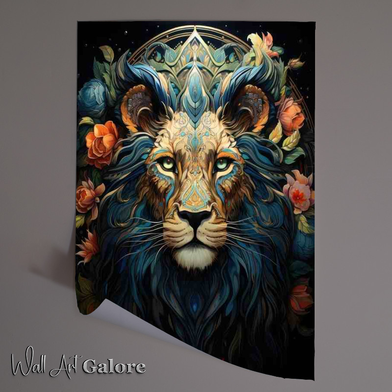 Buy Unframed Poster : (Lion head with flowers looking majestic)