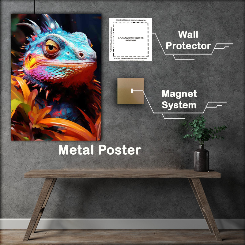 Buy Metal Poster : (Lizard peeking out of the folliage)