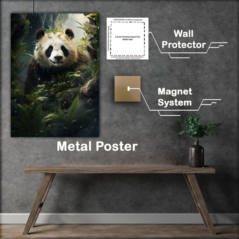 Buy Metal Poster : (Panda in bamboo mountains with green folliage)