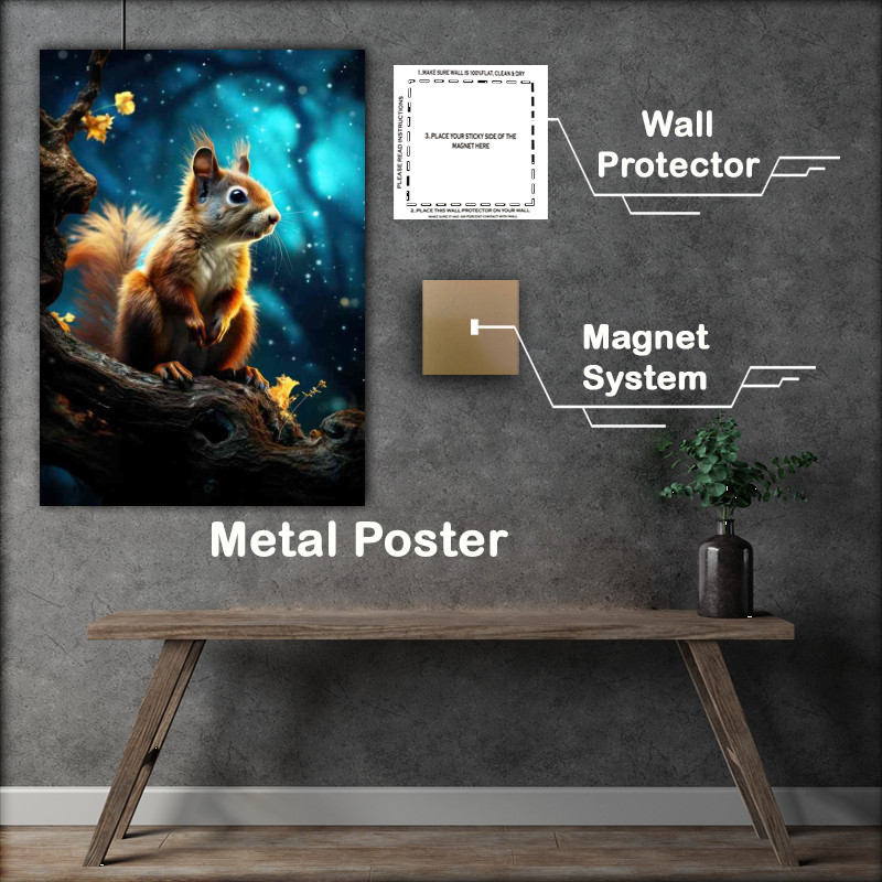 Buy Metal Poster : (Squirral on a branch during the evening time)