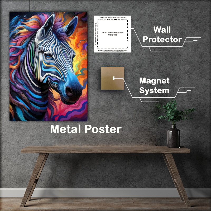 Buy Metal Poster : (Wonderful pose of a zebra in splendid colours)