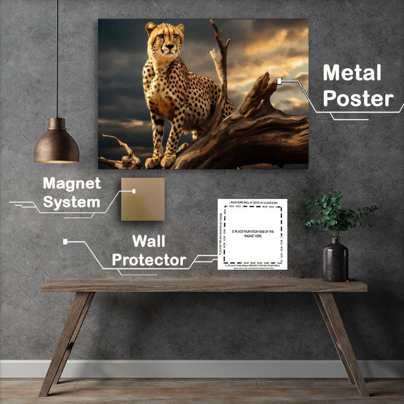 Buy Metal Poster : (A Cheetah standing on top of a dead tree)