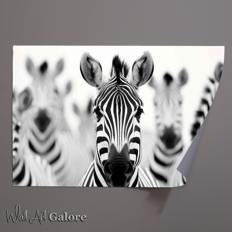 Buy Unframed Poster : (A Hurd Of Zebras one looking down the lenz of a camerfa)