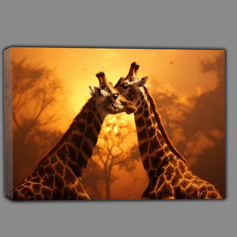 Buy Canvas : (A Pair Of Giraffes kissing in the mist of the african sunset)