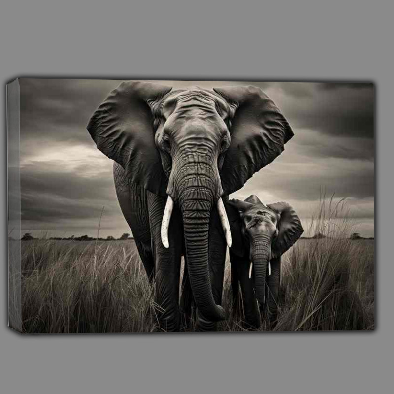 Buy Canvas : (A Pair Of elephants in the grassy plainlands)