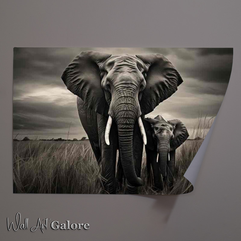 Buy Unframed Poster : (A Pair Of elephants in the grassy plainlands)