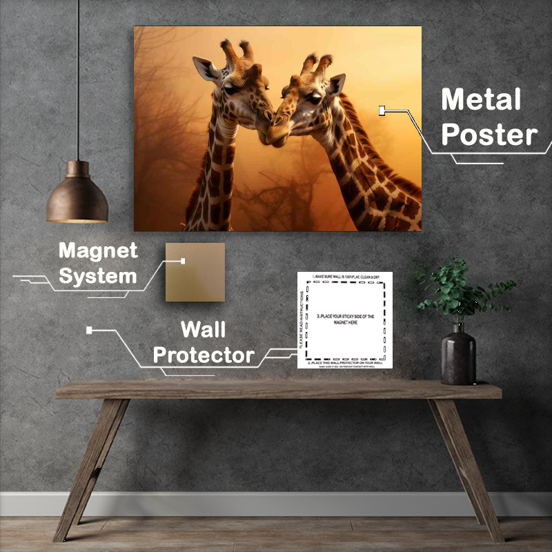 Buy Metal Poster : (A Pair of giraffes kissing each other)