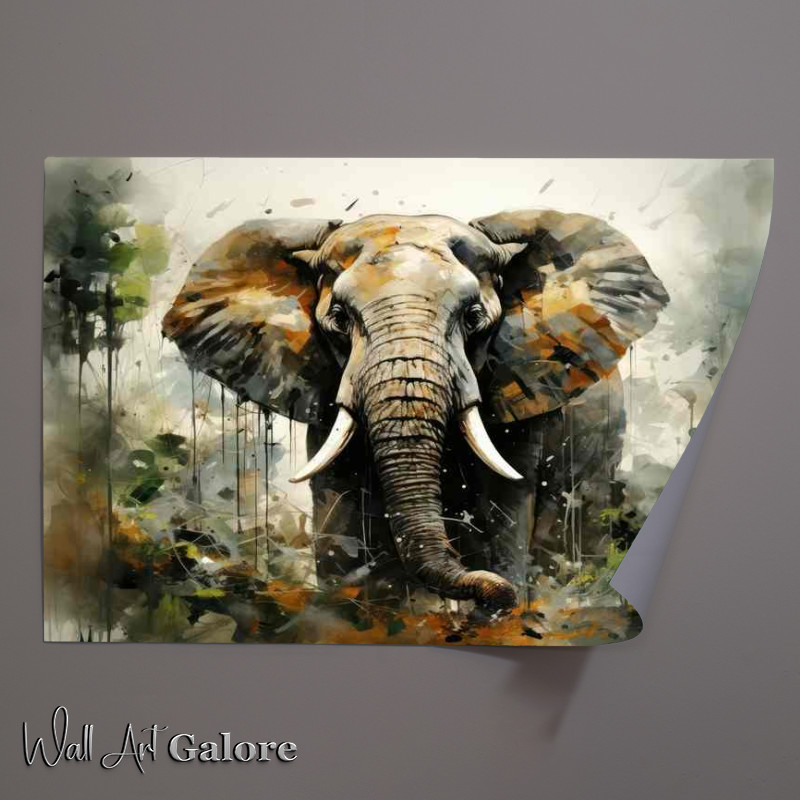 Buy Unframed Poster : (Big Elephant in the forest in a painted style)