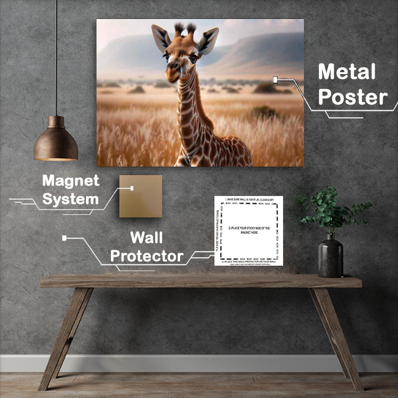 Buy Metal Poster : (Gentle Giants Offspring baby giraffe standing tall)