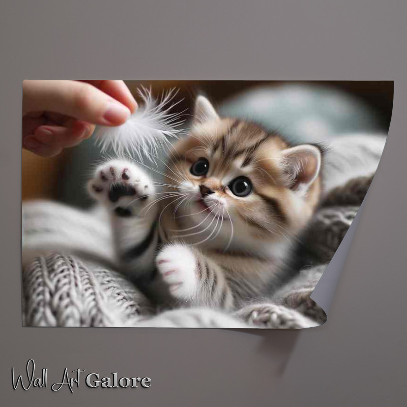Buy Unframed Poster : (Kitten Cuddles a tiny kitten with soft)