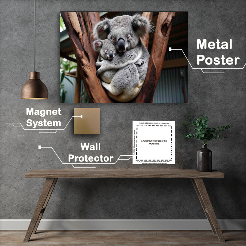Buy Metal Poster : (Koala Cuddles a baby koala nestled against its mother)