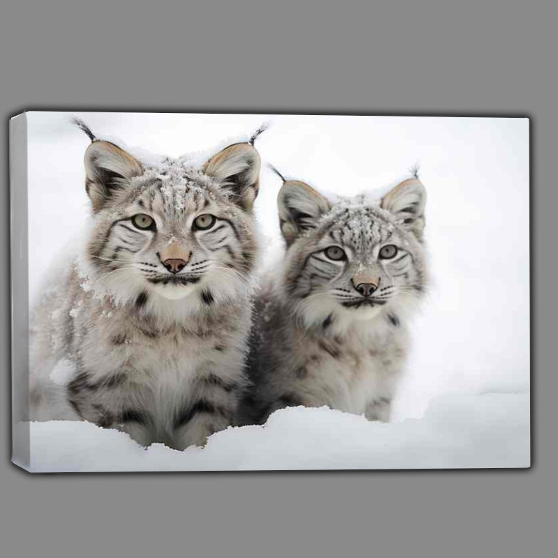 Buy Canvas : (Lynx in the snow amazing pair of cats)