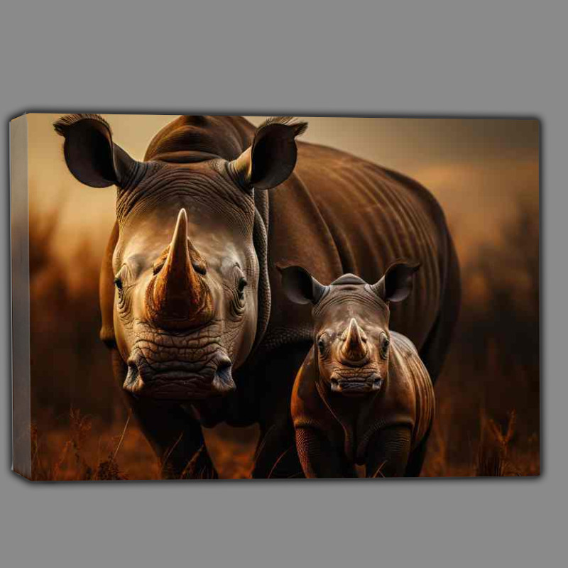 Buy Canvas : (Mama and child Rhino In the savannah malawi)