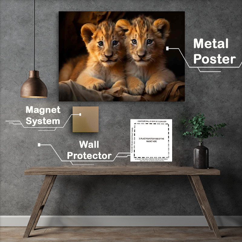 Buy Metal Poster : (Pair of lion cubs kenyan africa)