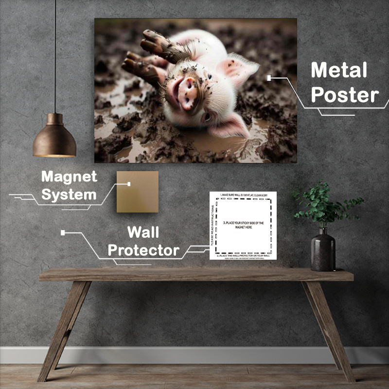 Buy Metal Poster : (Piglet Playtime a playful piglet rolling in the mud)