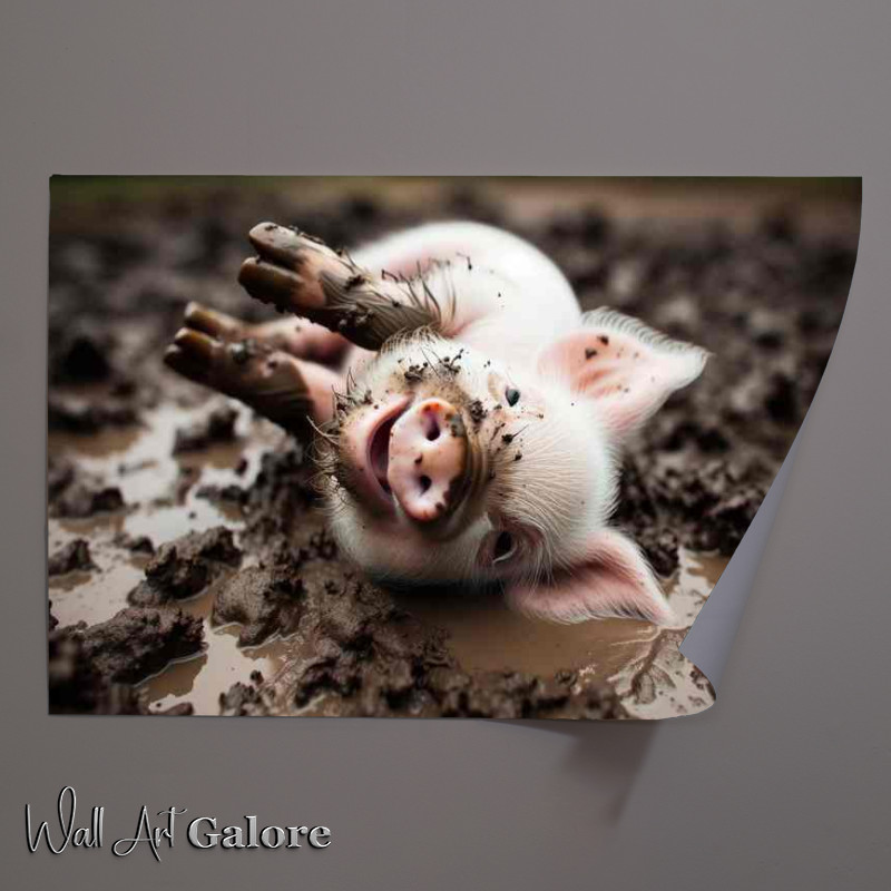 Buy Unframed Poster : (Piglet Playtime a playful piglet rolling in the mud)
