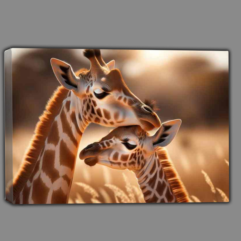 Buy Canvas : (Savanna Sweetheart a baby giraffe nuzzling its mother)