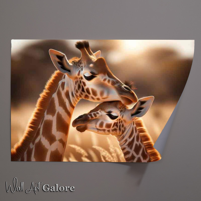 Buy Unframed Poster : (Savanna Sweetheart a baby giraffe nuzzling its mother)
