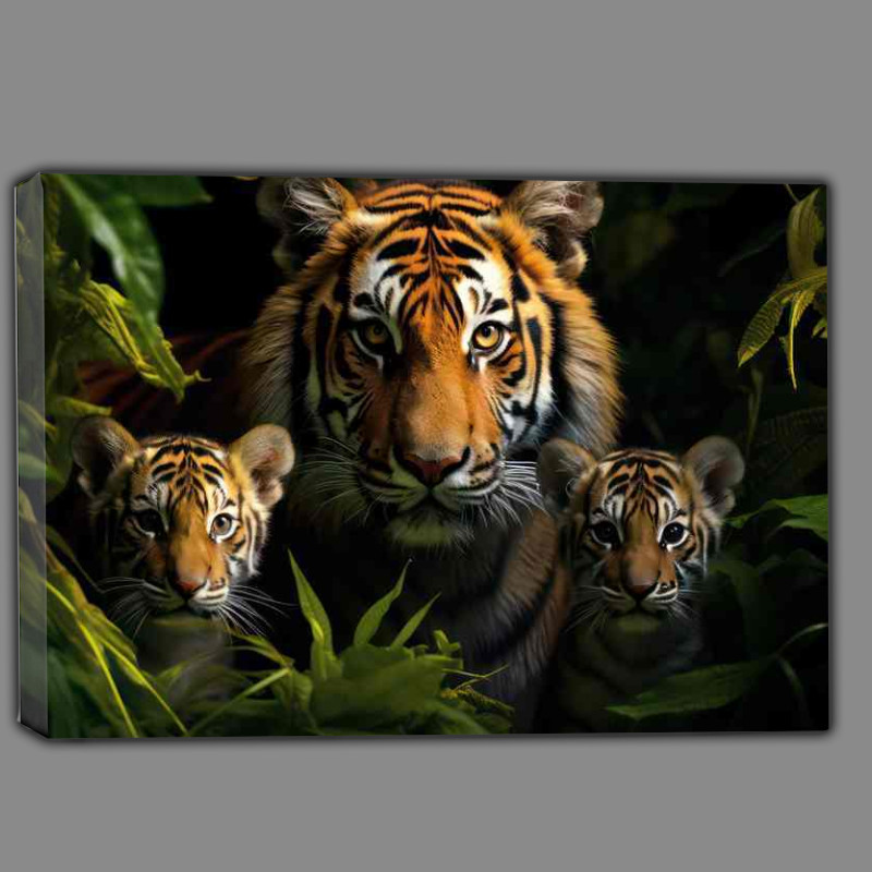 Buy Canvas : (Tiger and her pair of cubs in the juingle)