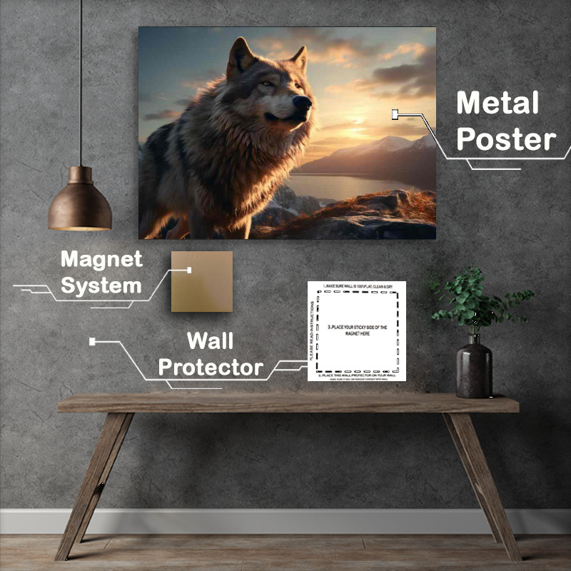 Buy Metal Poster : (Wolf On top of the mountains)