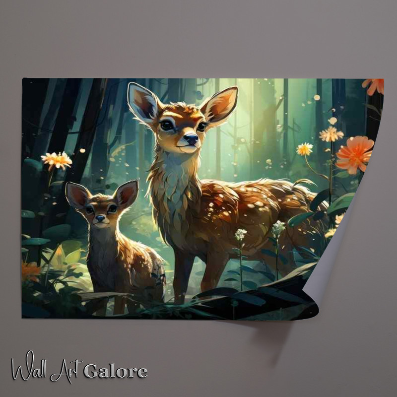 Buy Unframed Poster : (fawns and a deer In the magical woodlands)