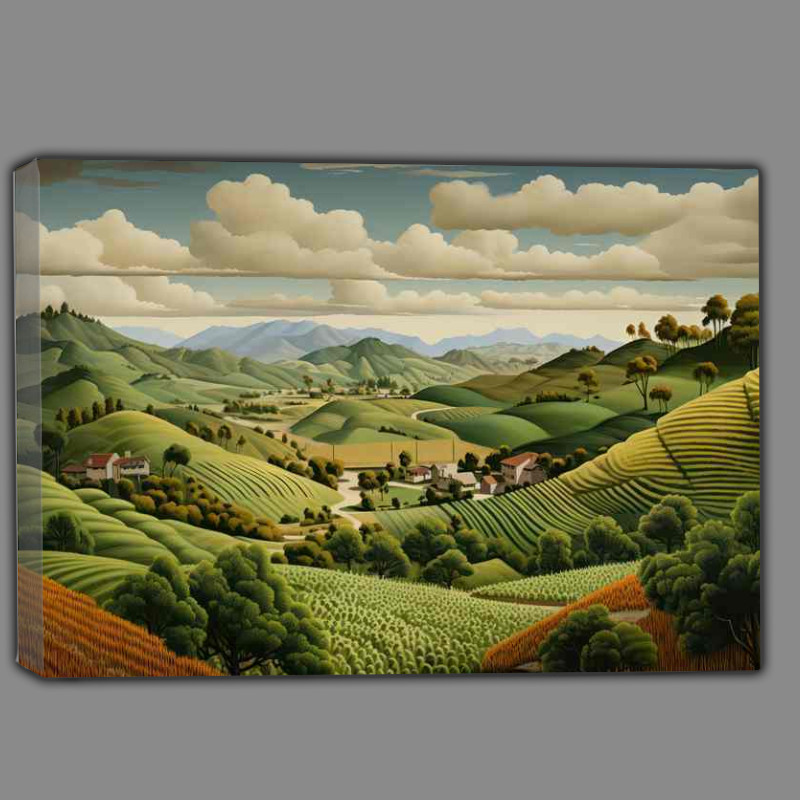 Buy Canvas : (A View of the farm in the vally with green hils)