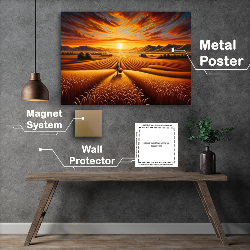 Buy Metal Poster : (Harvest Horizon a sunset over farmlands)