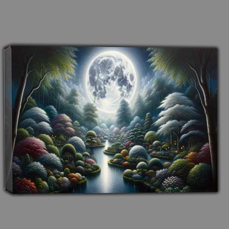 Buy Canvas : (Moonlit Magnificence a sprawling garden)