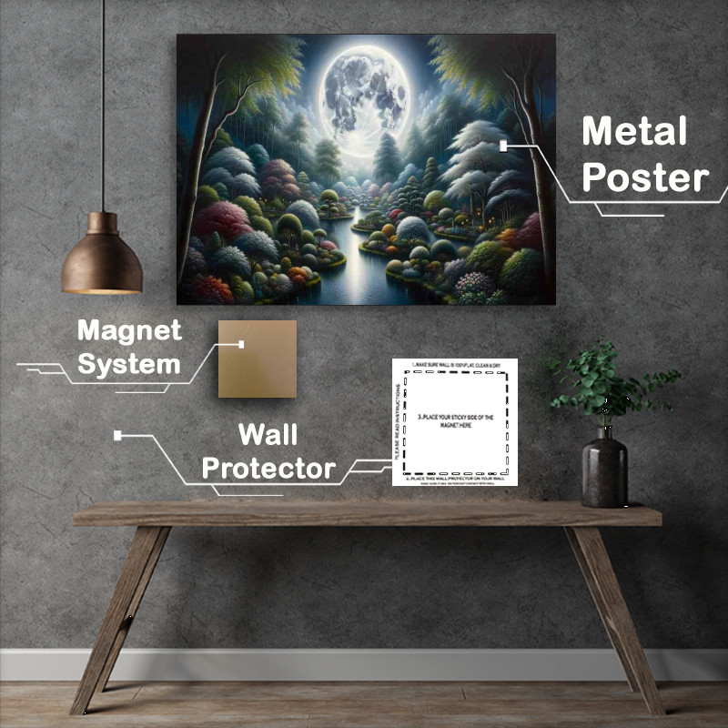 Buy Metal Poster : (Moonlit Magnificence a sprawling garden)