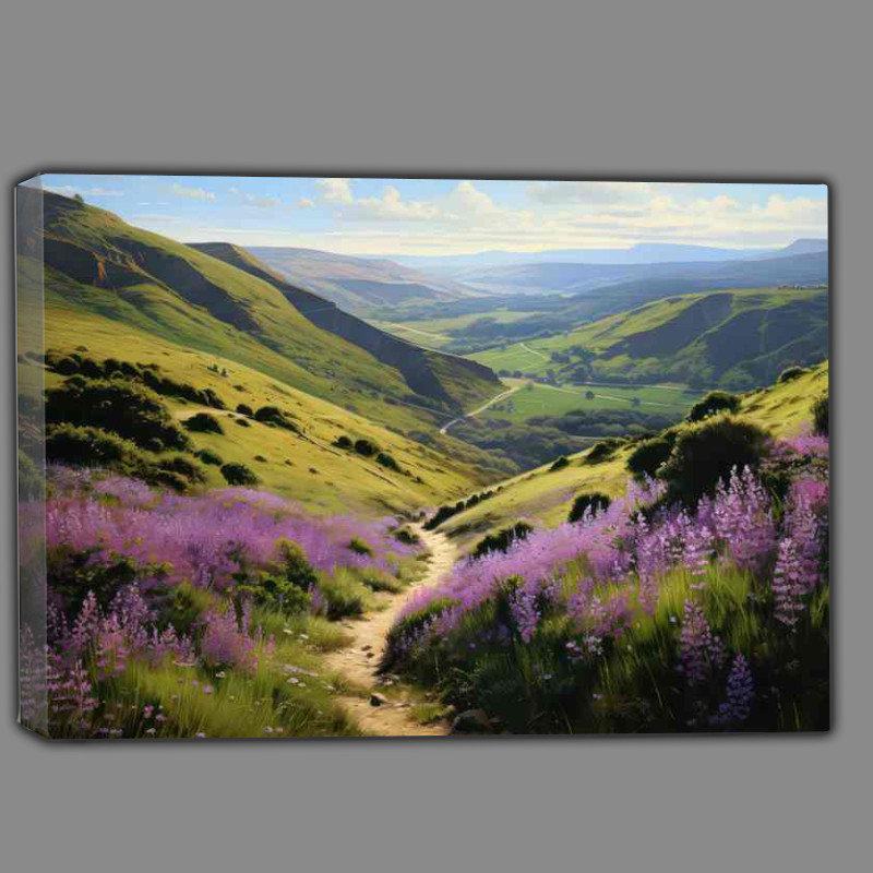 Buy Canvas : (Trail through the mountain tops with lush green grass)