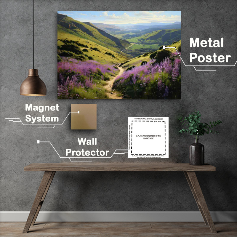 Buy Metal Poster : (Trail through the mountain tops with lush green grass)