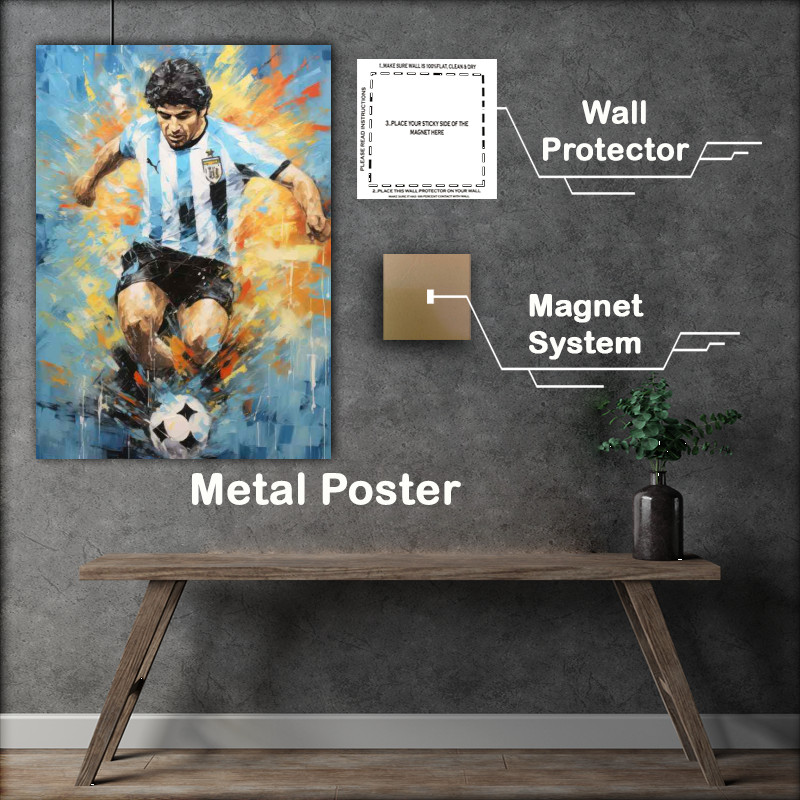 Buy Metal Poster : (Diego Maradona Footballer with ball painted style)