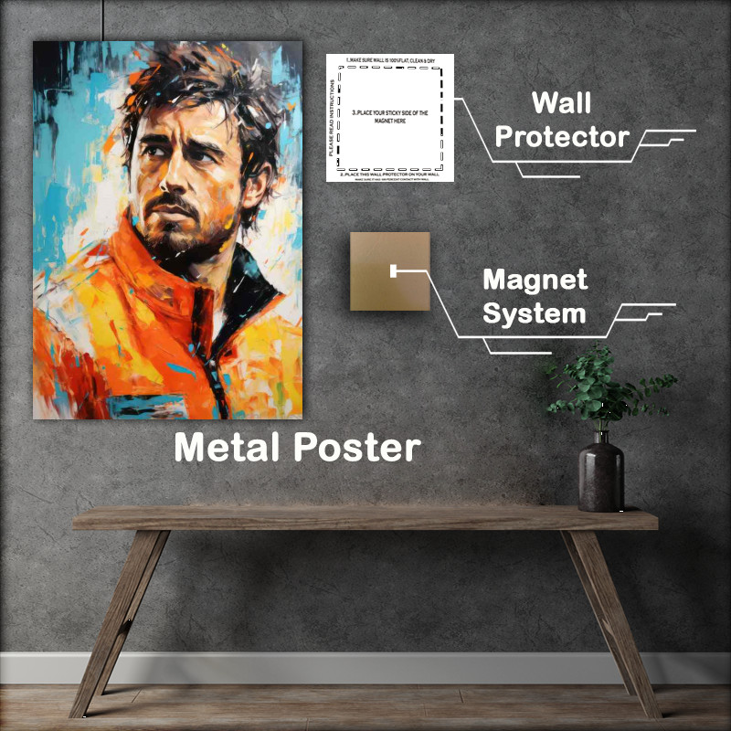 Buy Metal Poster : (Fernando Alonso Formula one racing driver portrait)