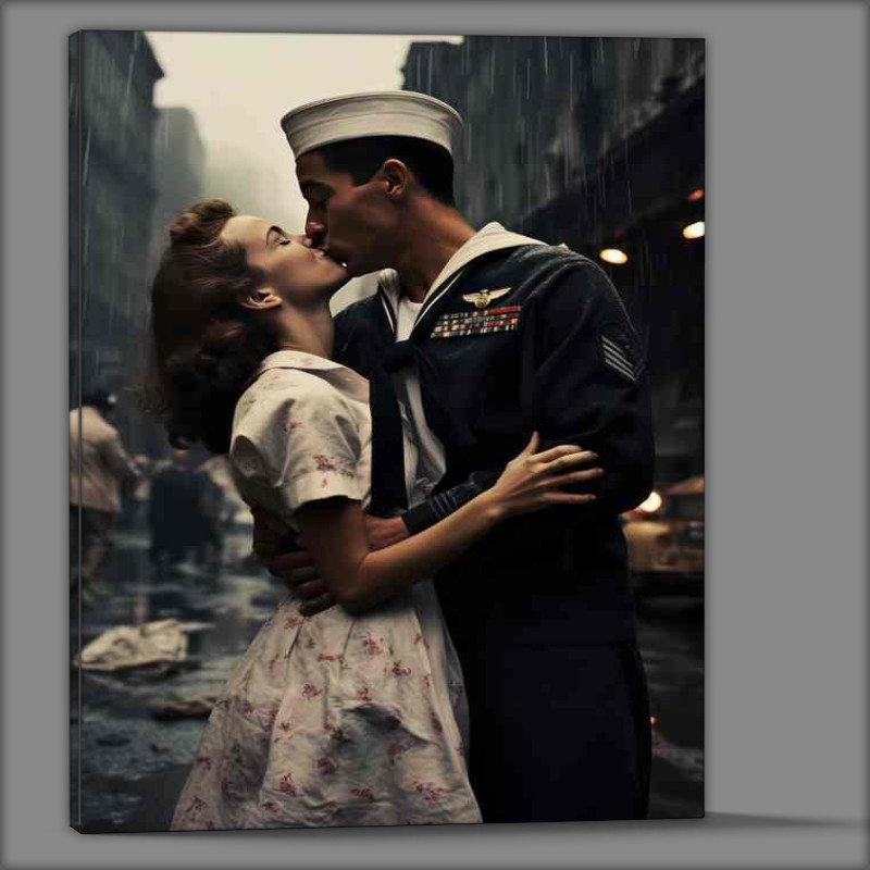 Buy Canvas : (A woman kisses a man on the streets)