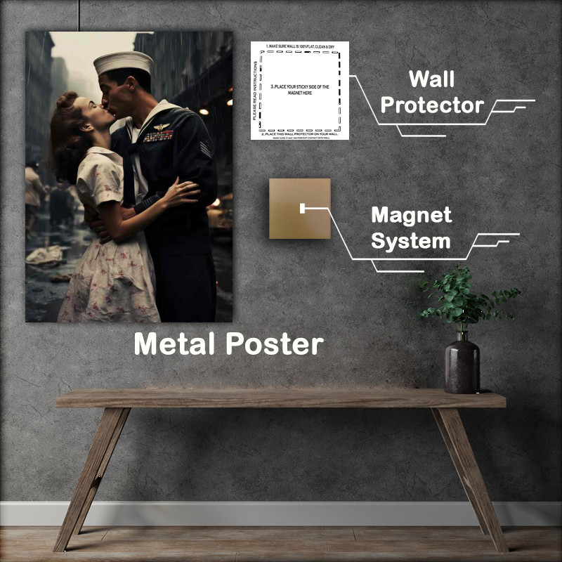 Buy Metal Poster : (A woman kisses a man on the streets)