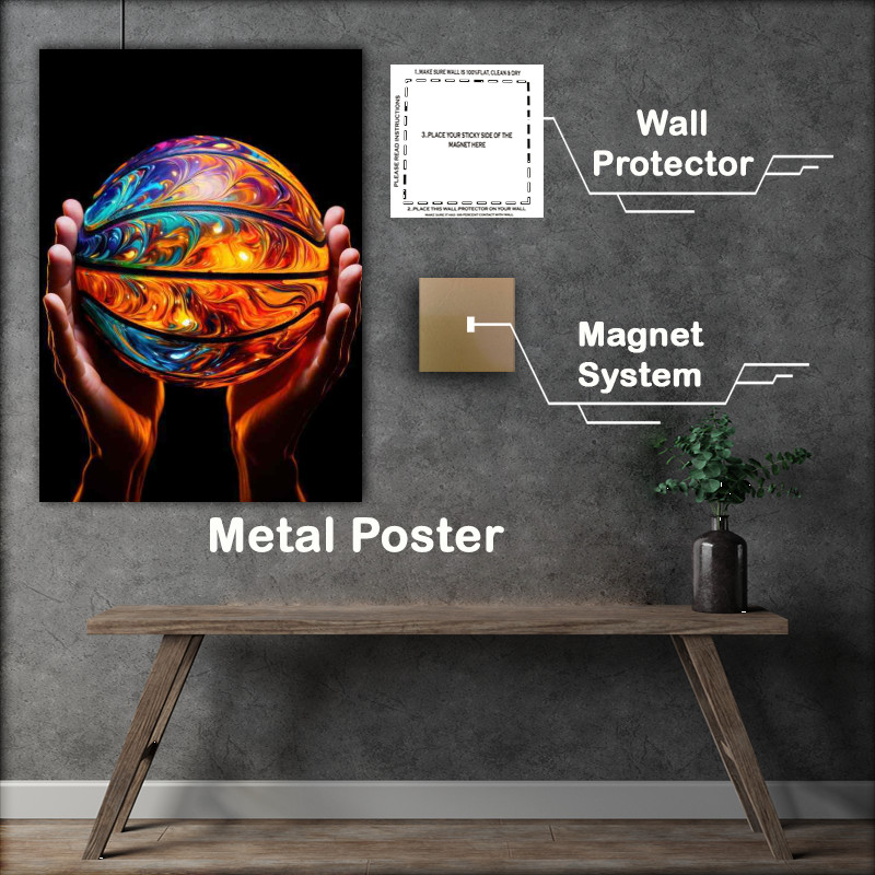 Buy Metal Poster : (Holding a basketball on a black background)