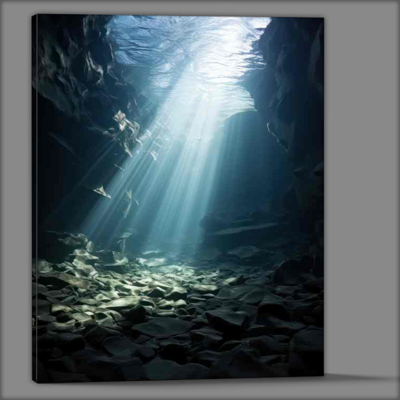 Buy Canvas : (The ocean floor in a cavern is illuminated by light)