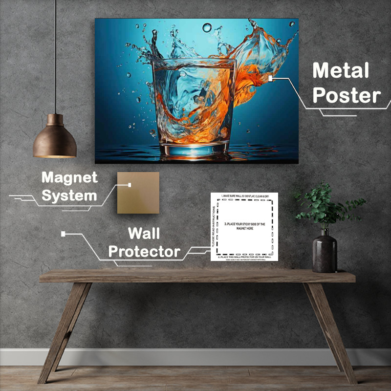 Buy Metal Poster : (A Glass Of Water Slpash Art Style)