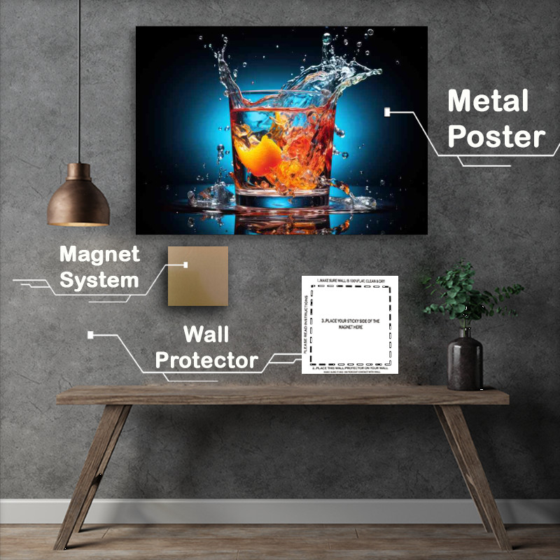Buy Metal Poster : (A Glass Of Water With A Splash Of Orange)
