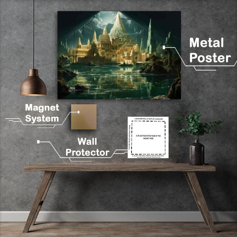Buy Metal Poster : (A Tall Building Sitting In The Envolope Of Water)