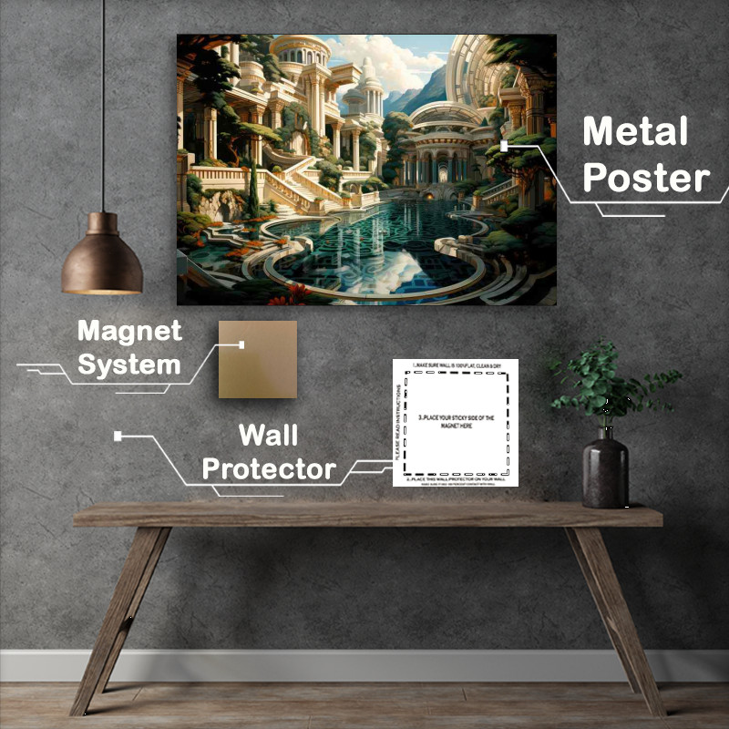 Buy Metal Poster : (An Engraving Of A Old Temple Garden)