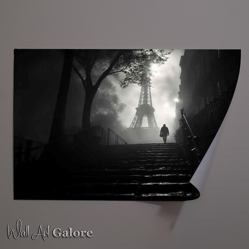 Buy Unframed Poster : (Black And White Image Of Paris On The Stairrway)
