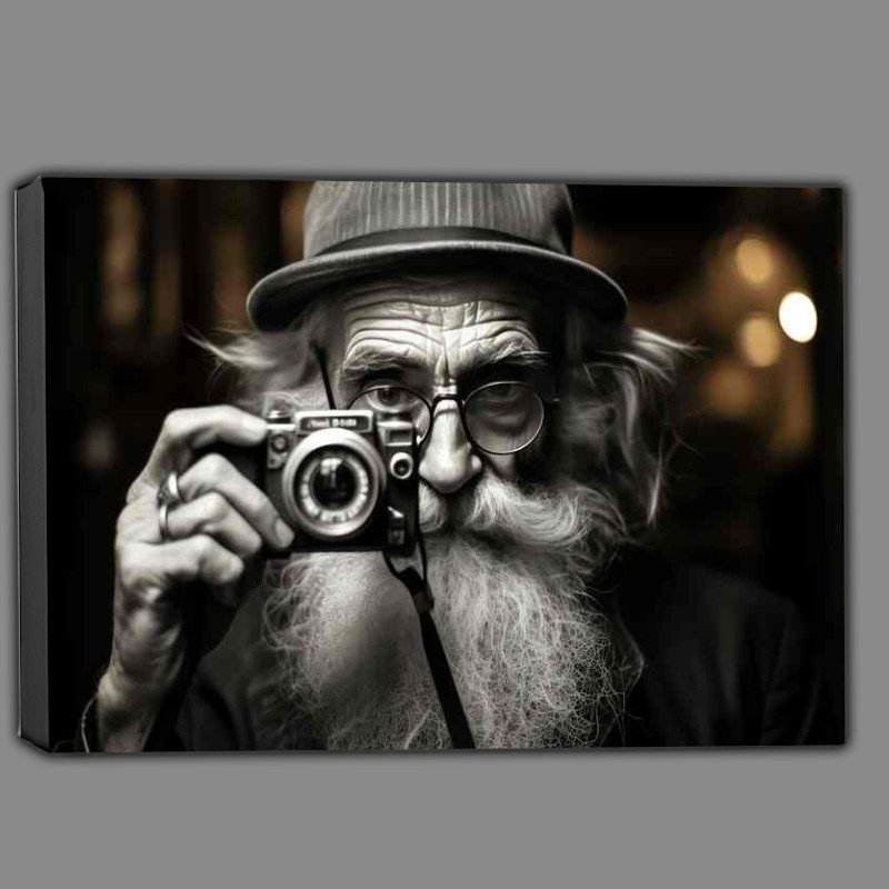 Buy Canvas : (Black And White Man Taking A Photo)