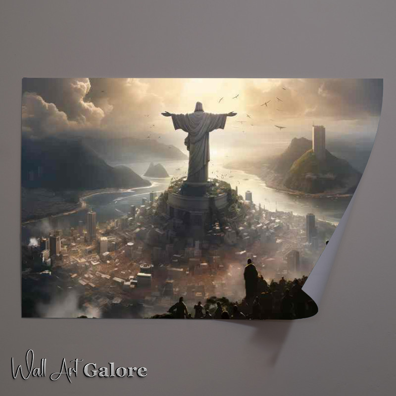 Buy Unframed Poster : (Christ the redeemer statue with the sun abour to rise)