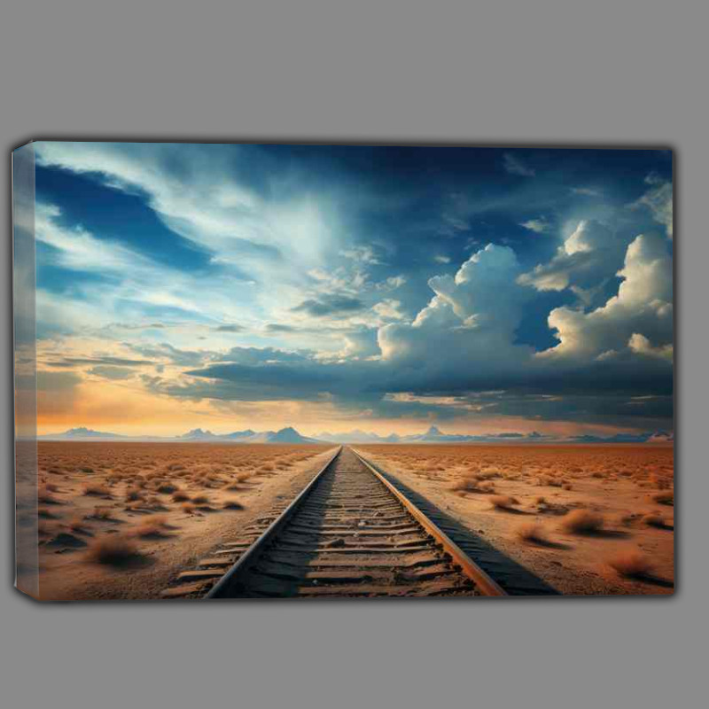 Buy Canvas : (Empty train Tracks With Amazing Clouds)