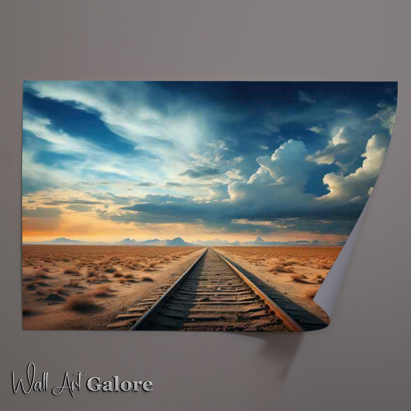 Buy Unframed Poster : (Empty train Tracks With Amazing Clouds)